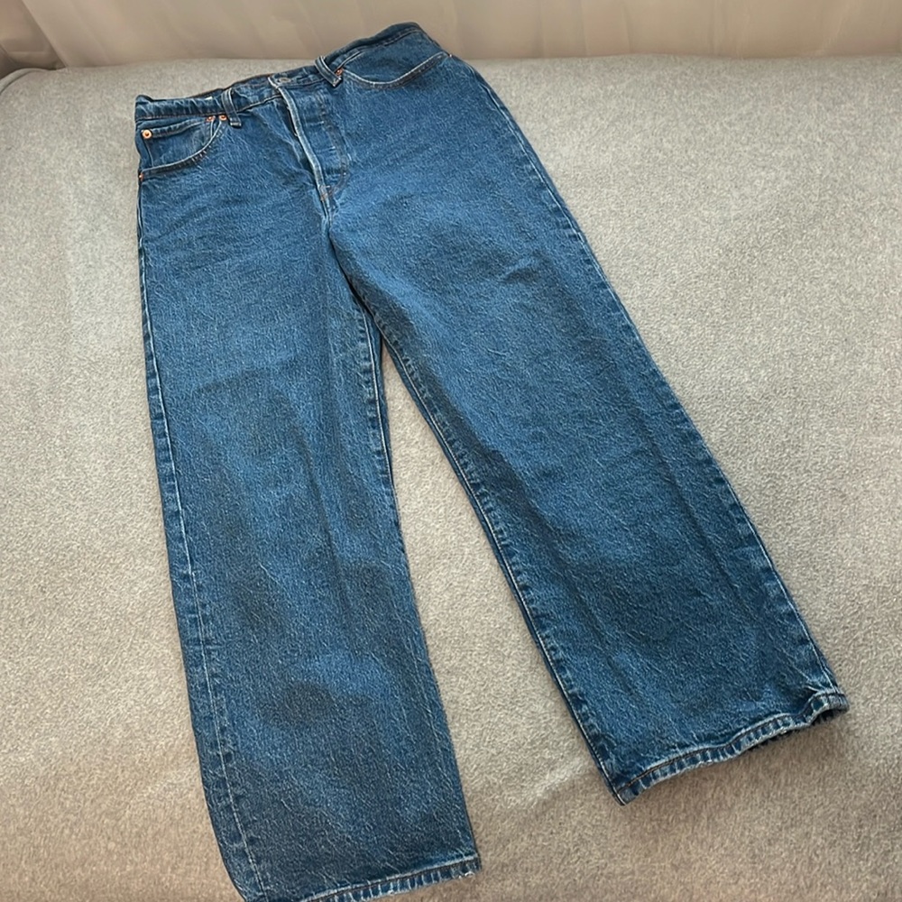 Levi's High Rise Wide Leg Jeans in Dark Blue Denim